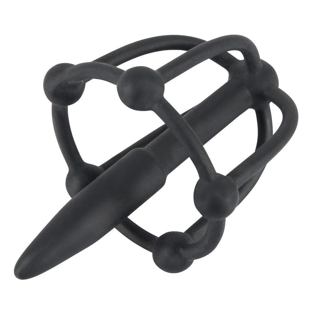 Silicone Penis Plug With Glans Cage|Side View|"premium silicone plug cage combo-side view adult toys direct"|
