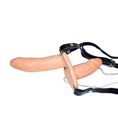 Vibrating Flesh Strap On Duo Vibrating Dongs|Front View|"flesh design - front view"