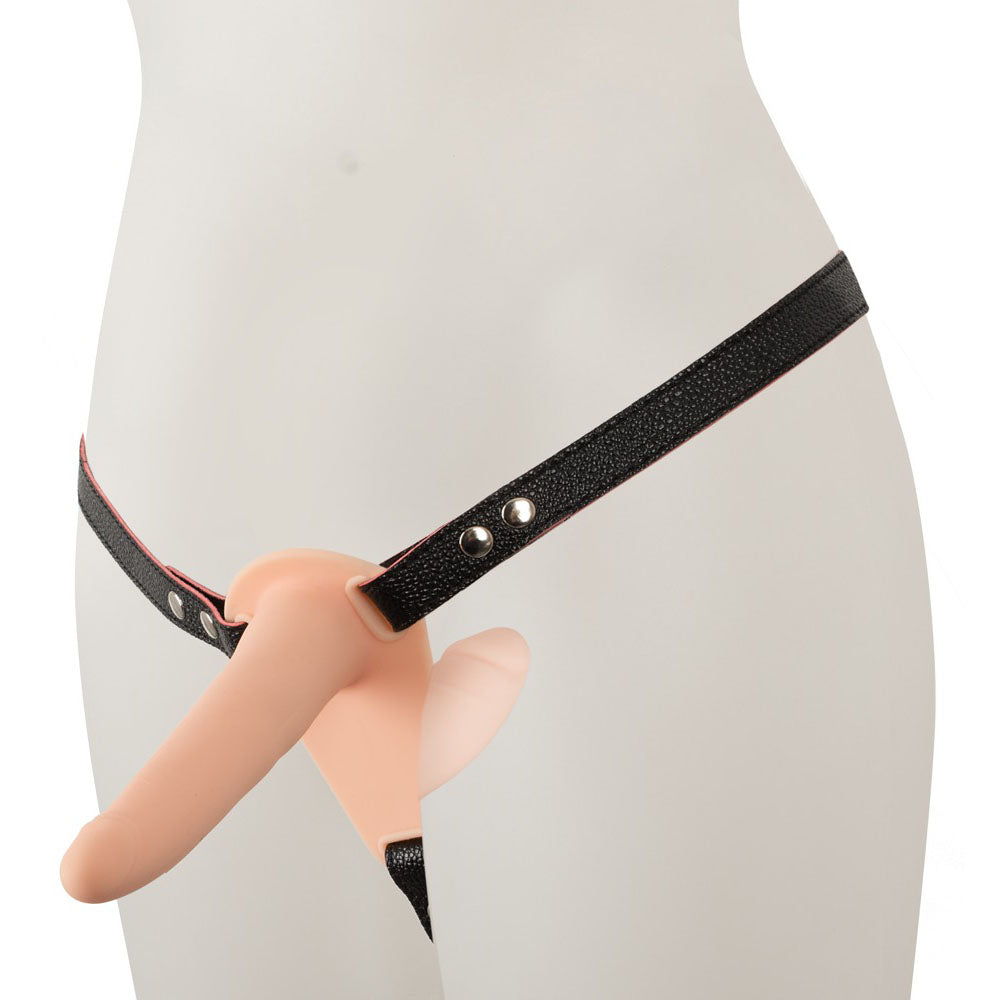 Soft Touch Silicone Rechargeable Vibrating Double Strap On|Side View|"vibrating detail - side view"