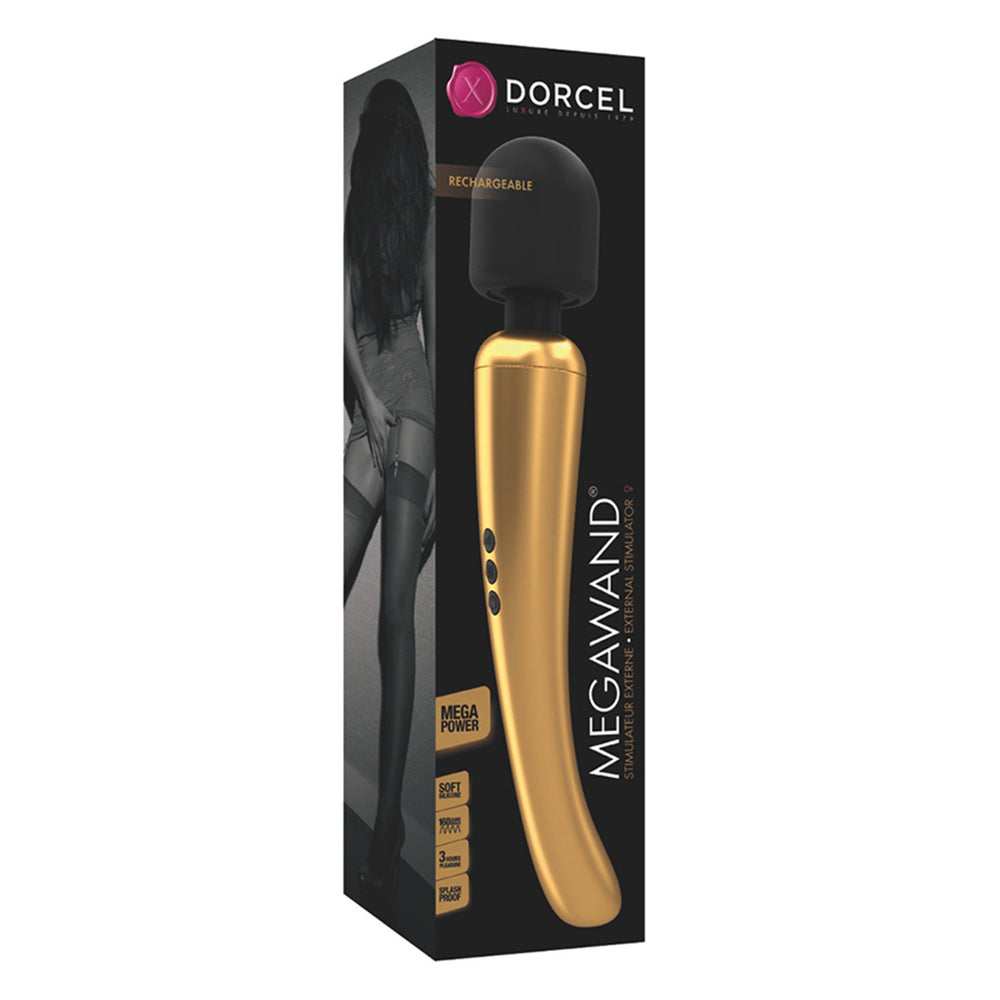 Dorcel Rechargeable Mega Wand Gold|Package|"gold rechargeable mega wand - package view"