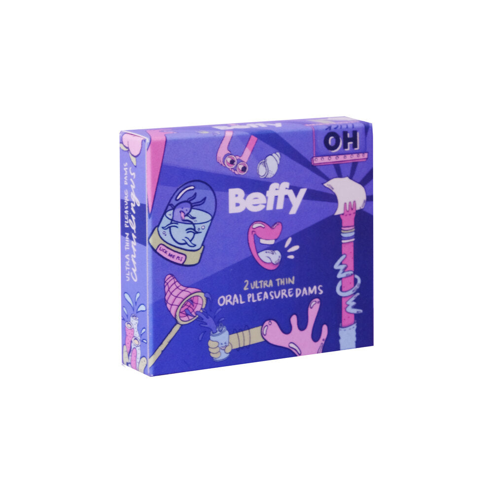 Beffy Ultra Thin Oral Pleasure Dams 2 Pieces|Side View|"pack features-side view"|