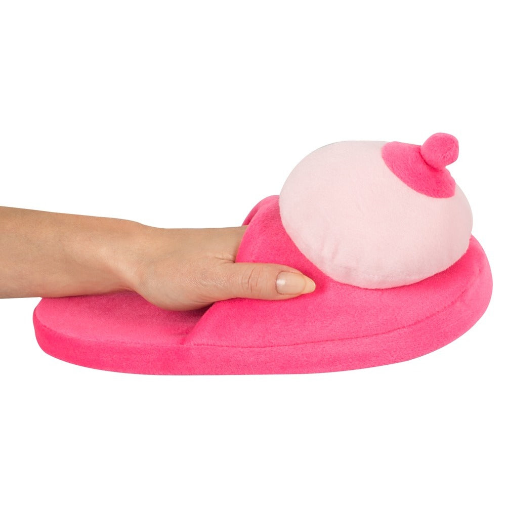 Pink Boob Slippers|Detail View|"pink novelty slippers - detail view"