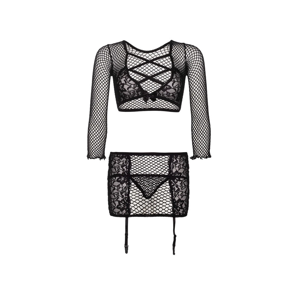 Leg Avenue Crop Top String And Garter Skirt UK 6 to 12|Detail View|"crop top garter skirt set - detail view"