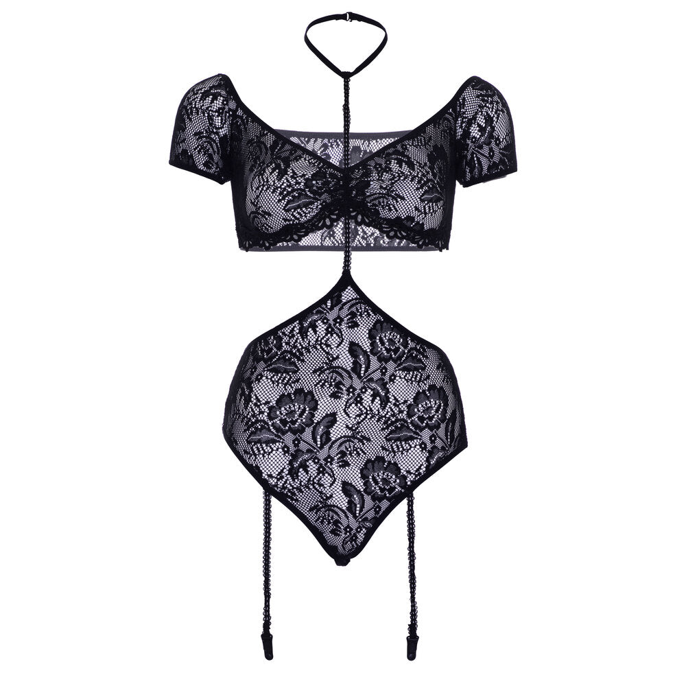 Leg Avenue 2 Piece Lace Bandeau and Teddy Set|Back View|"lace bandeau teddy set - back view"
