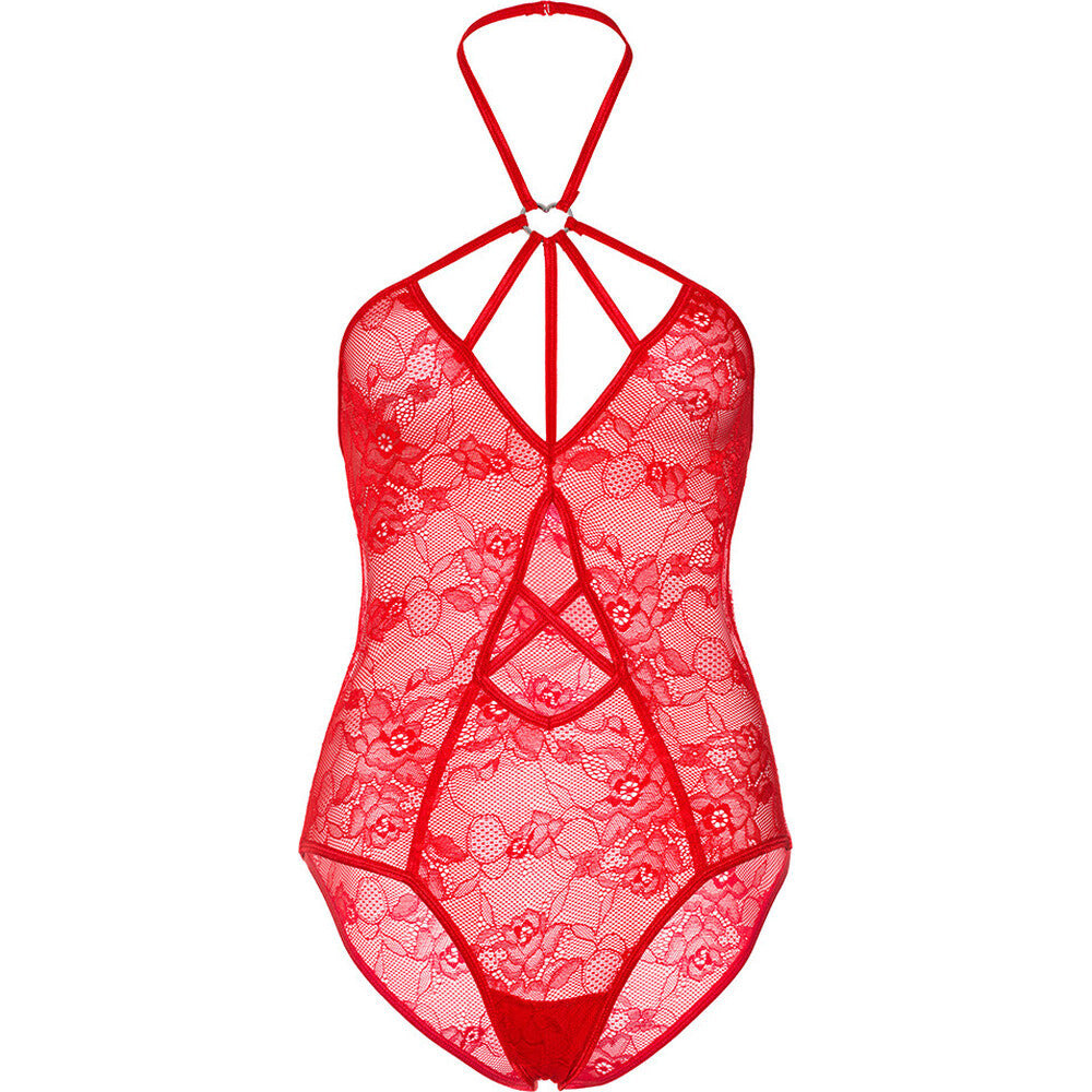Leg Avenue Teddy with Keyhole Red|Detail View|"red keyhole teddy - detail view"