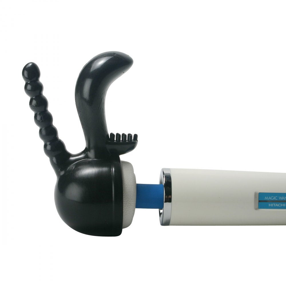 XR Triple Pleaser Wand Attachment Black | Angle | "flexible attachment design - angle view"