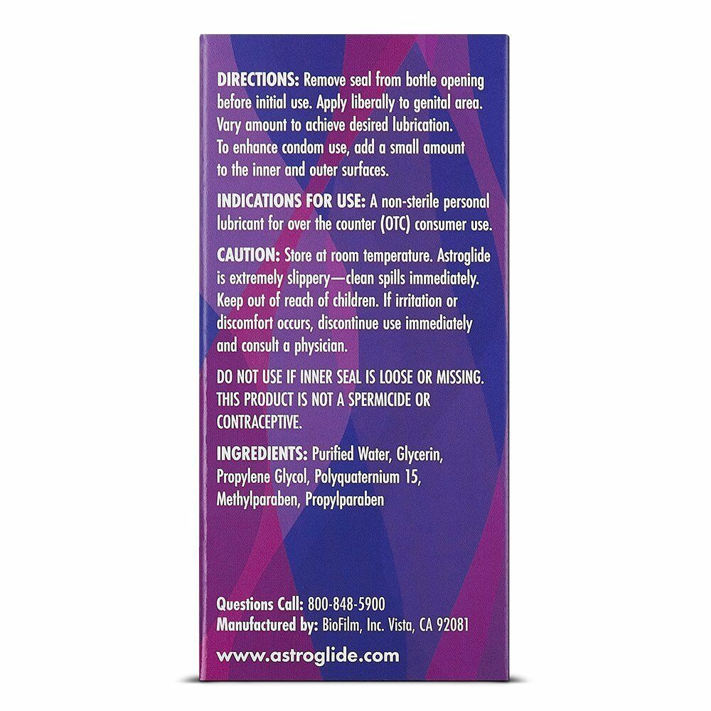 Astroglide Liquid Lubricant 2.5oz|Side View|"bottle detail-side view adult toys direct"|