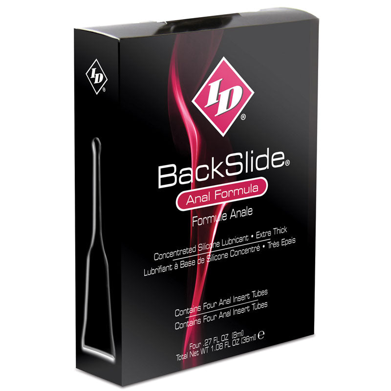 ID BackSlide Anal Formula Lubricant Insert Tubes 4 x 8ml|Front View|"anal insert tubes-front view adult toys direct"|