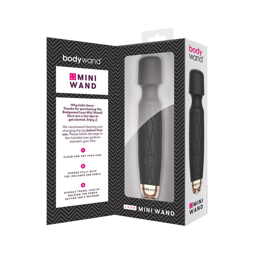 Bodywand Luxe Mini Wand Black | Angle | "mini head design - angle view"