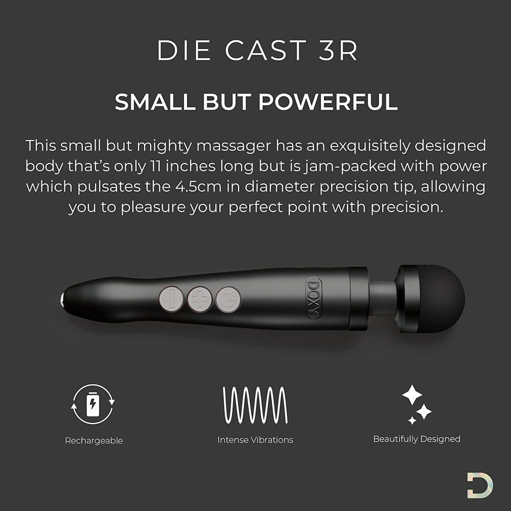 Doxy Die Cast 3 Rechargeable Wand Matte Black | Angle | "luxury head design - angle view"