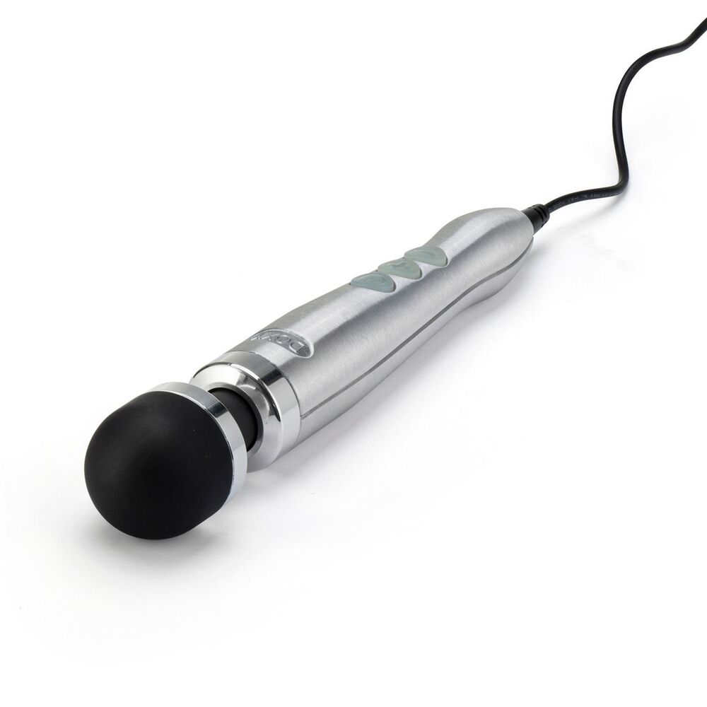 Doxy Wand Massager Number 3 Silver | Angle | "premium silver finish massage wand head - angle view"