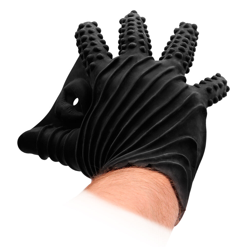 Fist It Black Textured Masturbation Glove|Front View|"textured design - front view"