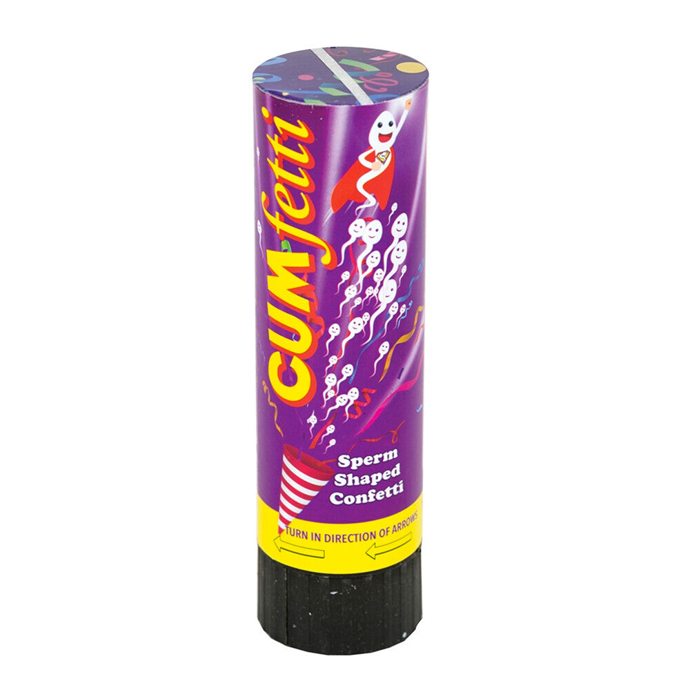 Cumfetti Sperm Shaped Confetti Party Popper|Front View|"novelty party popper - front view"