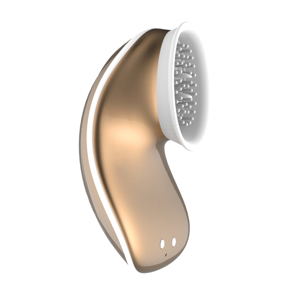 Twitch Gold Hands Free Suction And Vibration Toy|Front View|"Gold suction vibrator - front view"
