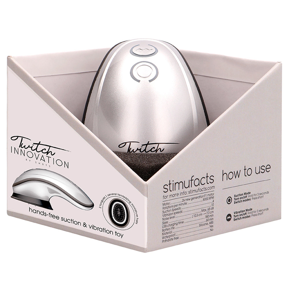 Twitch Silver Hands Free Suction And Vibration Toy|Kit View|"Complete pleasure system - kit view"