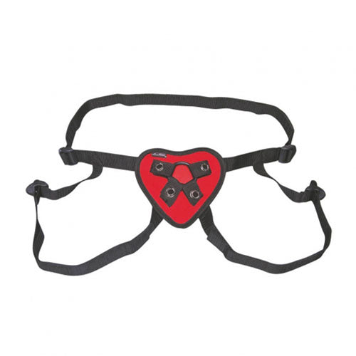 Lux Fetish Red Heart Harness|Side View|"decorative fit - side view"