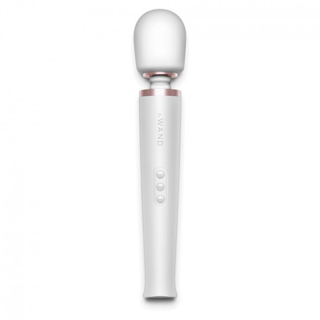 Le Wand Rechargeable White Massager|Front|"white rechargeable wand massager - front view"