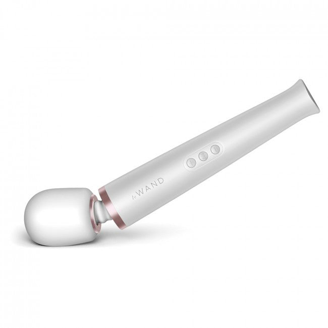 Le Wand Rechargeable White Massager|Side|"white rechargeable wand massager - side view"