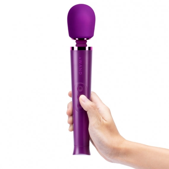 Le Wand Petite Rechargeable Vibrating Massager Dark Cherry|Side|"dark cherry rechargeable wand massager - side view"