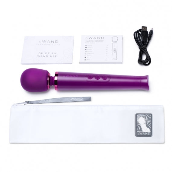 Le Wand Petite Rechargeable Vibrating Massager Dark Cherry|Detail|"dark cherry rechargeable wand massager - detail view"