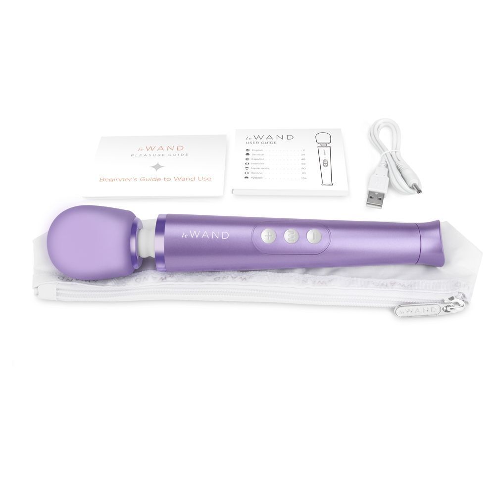 Le Wand Petite Rechargeable Vibrating Massager Violet | Detail | "petite wand controls - detail view"
