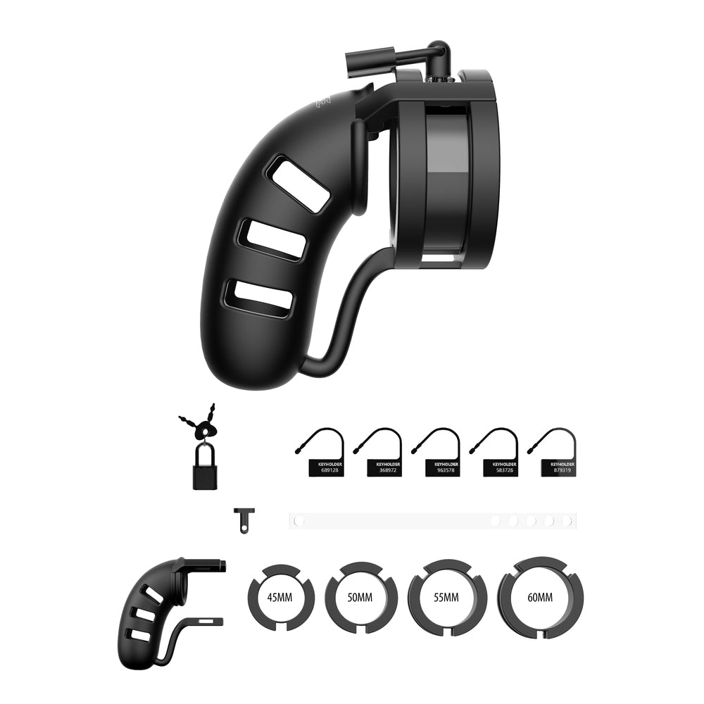 Man Cage 19 Male 4.5 Inch Chastity Cage With Ball Splitter|Back View|"lock mechanism-back view adult toys direct"|