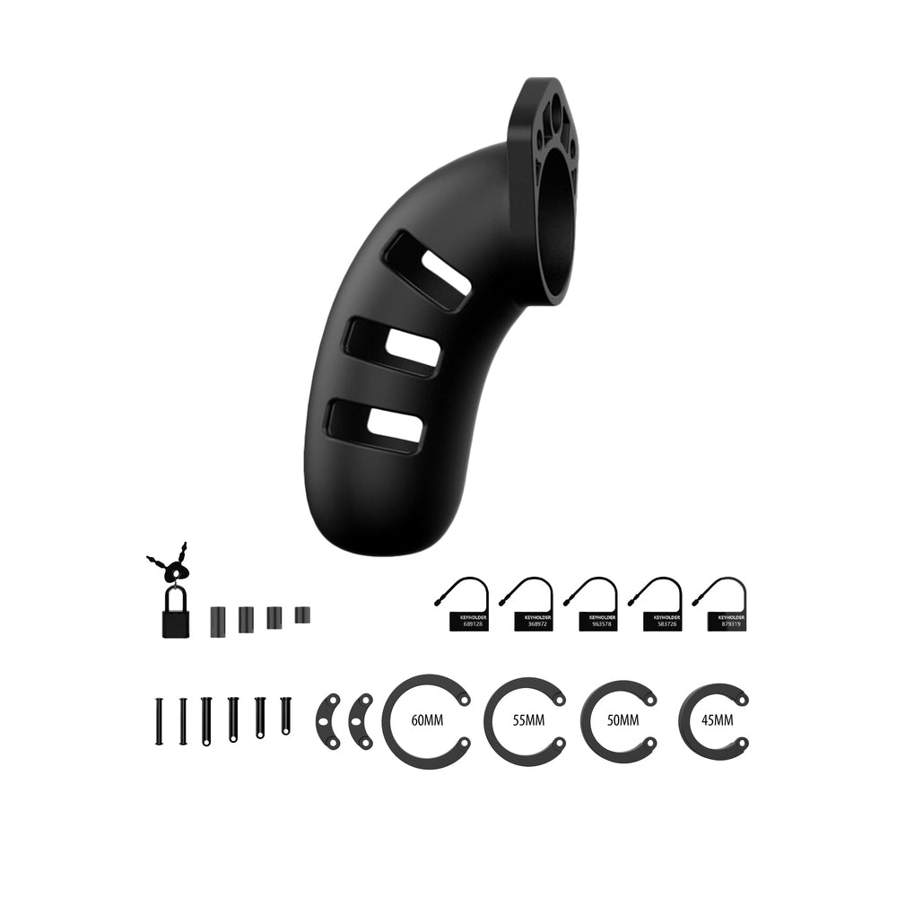Man Cage 21 Male 4.5 Inch Black Silicone Chastity Cage|Back View|"lock mechanism-back view adult toys direct"|