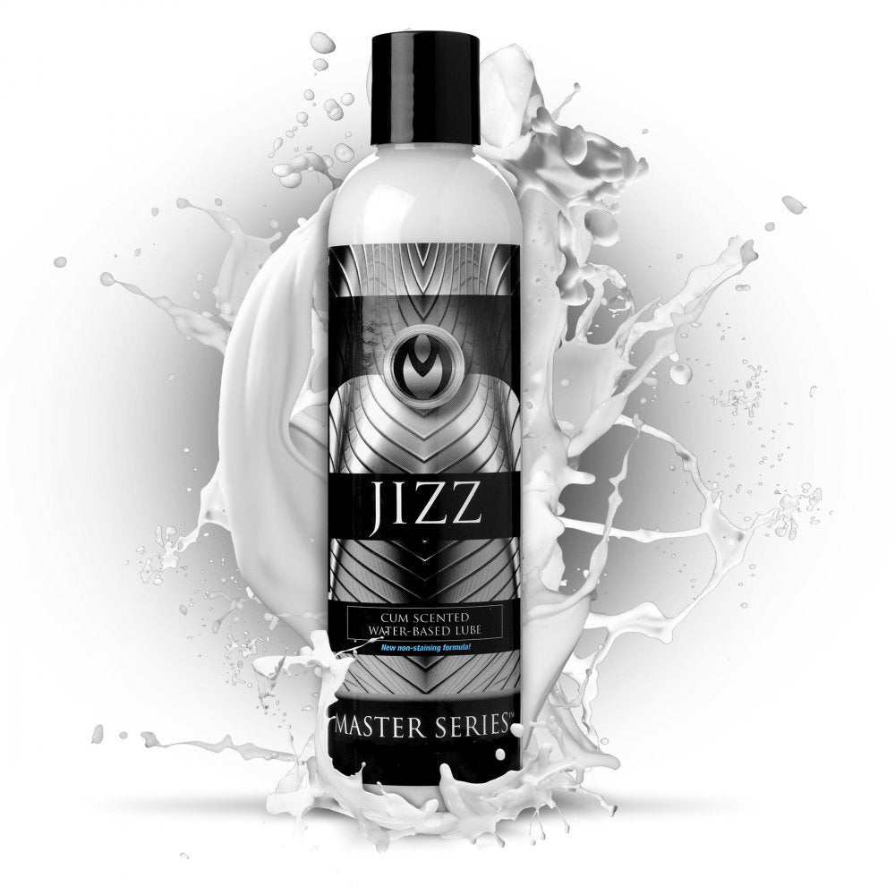 Master Series Jizz Scented Lubricant 8 floz|Side View|"bottle detail-side view adult toys direct"|