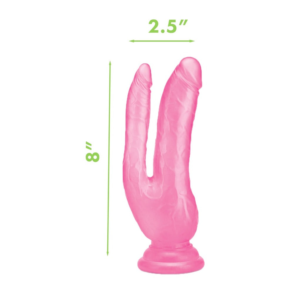 Me You Us Ultra Cock Double Dildo 8 Inch Pink|Side View|"texture detail - side view"