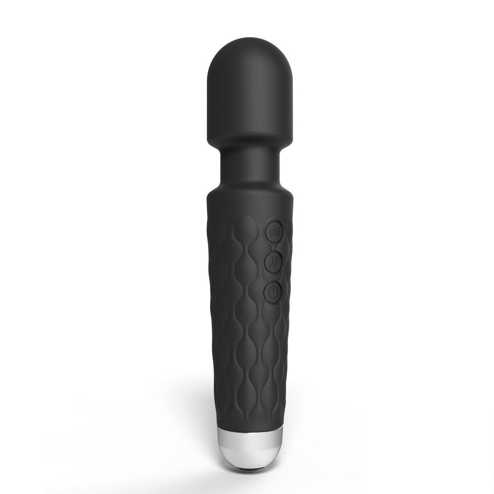 Loving Joy 20 Function Wand Vibrator Black|Front View|"20 function black wand vibrator - front view"