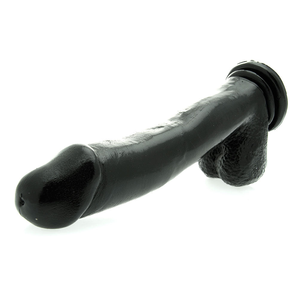 Basix 12 Inch Dong With Suction Cup Black|Side View|"black detail - side view"