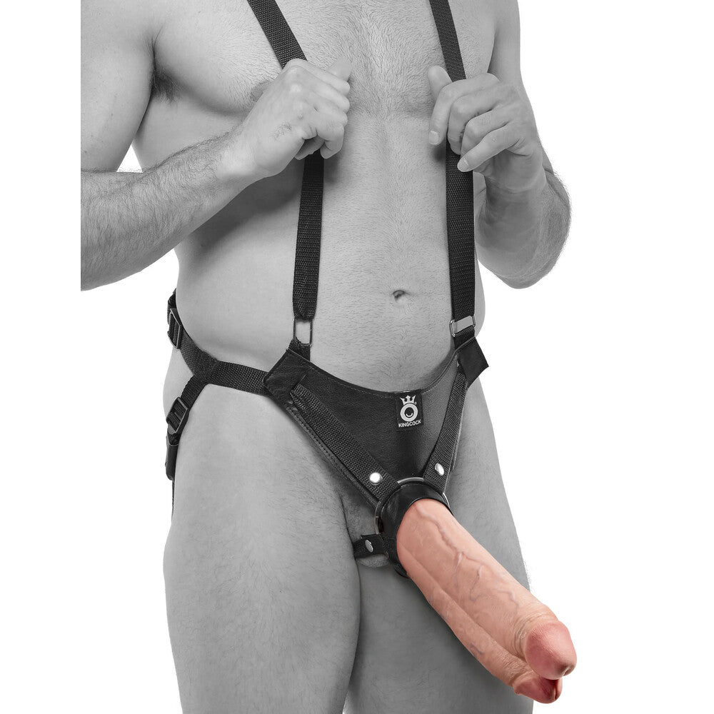 King Cock 11 Inch Flesh Two Cocks One Hole Hollow StrapOn|Front View|"dual design - front view"