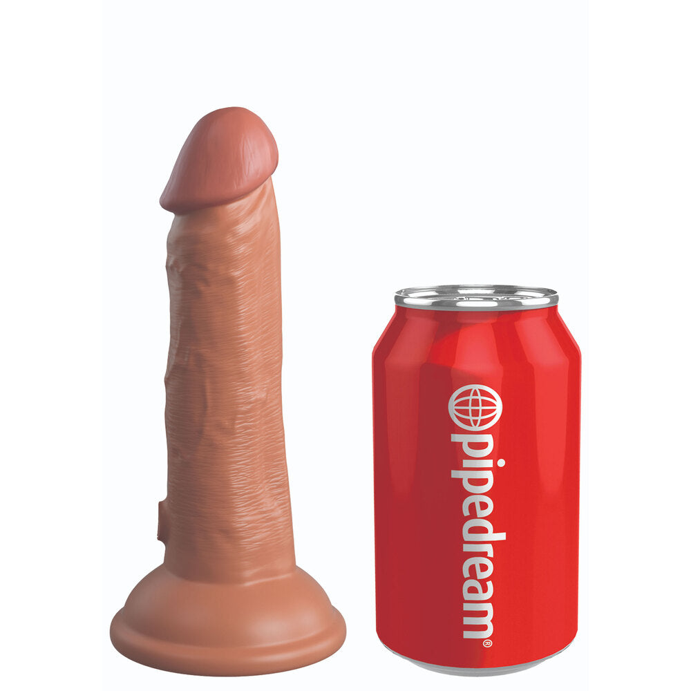 King Cock Elite 6 Inch Dual Density Vibrating Cock Flesh Brown|Side View|"vibrating detail - side view"