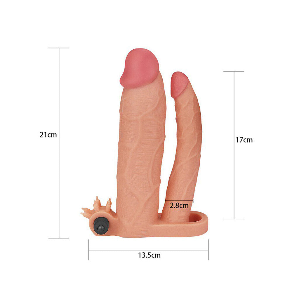 Lovetoy 3 Inch Vibrating Double Extender Flesh Pink|Back View|"quality build - back view"