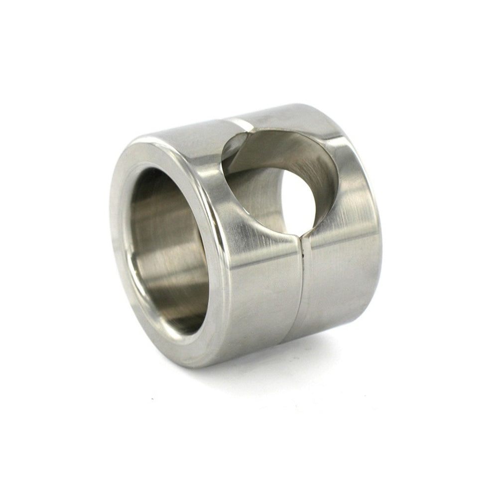 Stainless Steel Ball Stretcher|Side View|"steel stretcher secure fit-side view adult toys direct"|