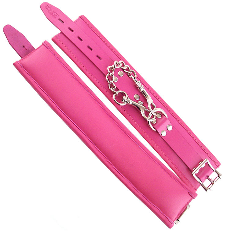 Rouge Garments Ankle Cuffs Padded Pink|Front View|"padded pink ankle restraints-front view adult toys direct"|