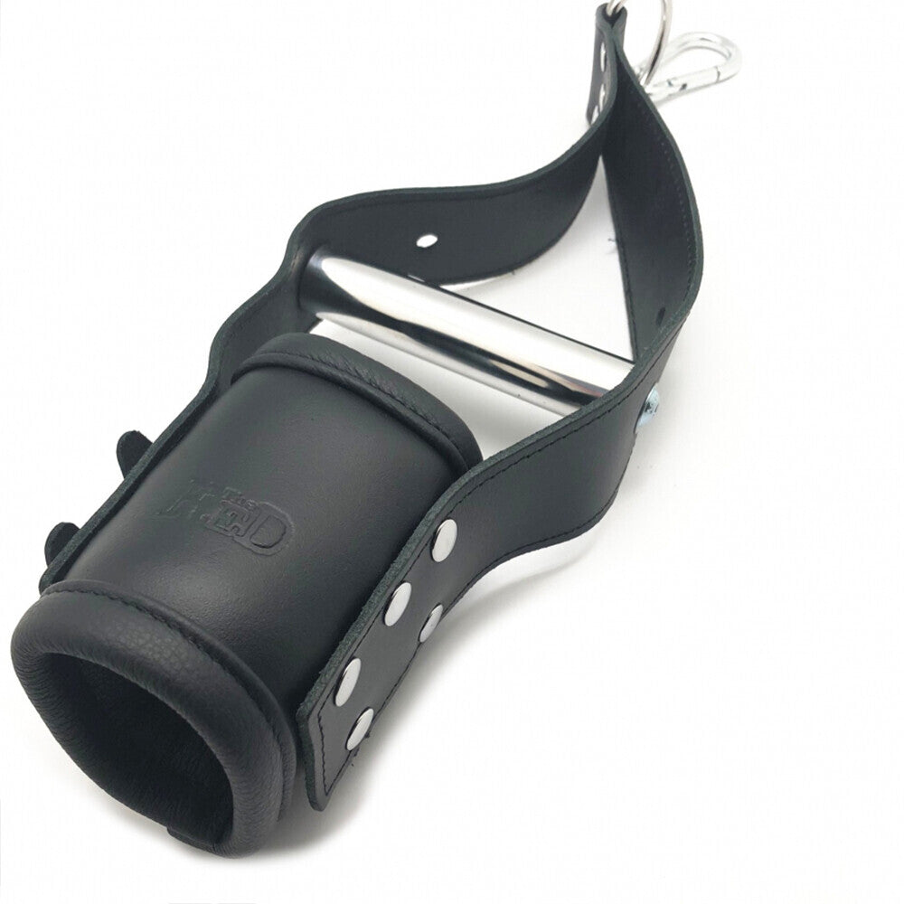 The Red Deluxe Leather Suspension Handcuffs|Side View|"suspension detail cuffs-side view adult toys direct"|