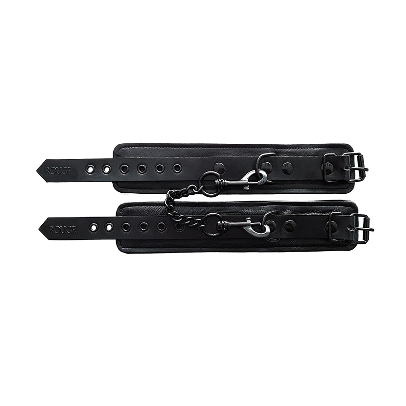 Rouge Garments Plain Black Ankles Cuffs|Side View|"ankle cuff detail-side view adult toys direct"|
