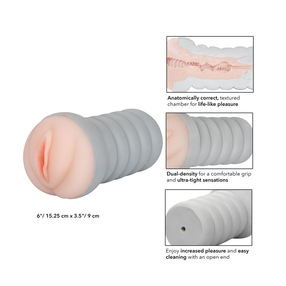 Gripper Ribbed Tight Pussy Flesh Masturbator|Detail View|"surface detail - detail view"