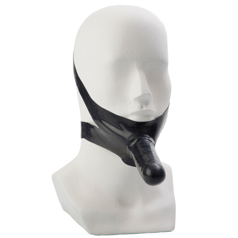 The Accommodator Face Strap On Dildo Black|Side View|"strap detail - side view"