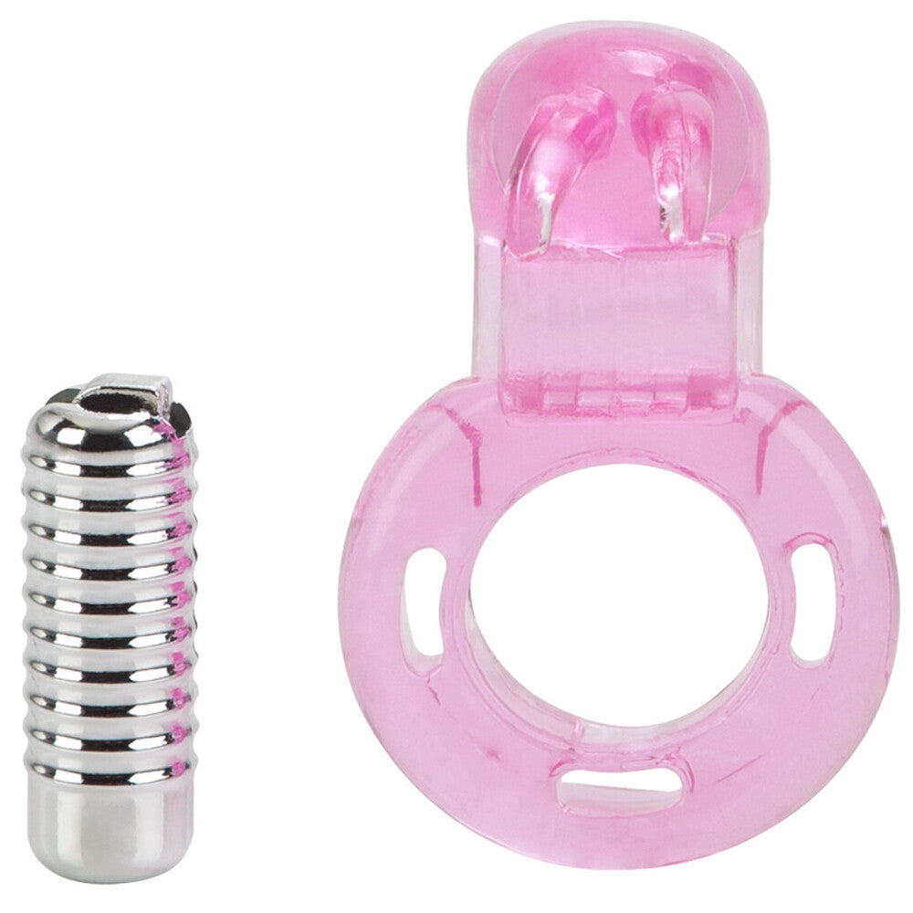 Basic Essentials Bunny Enhancer Cock Ring With Stimulator|Back View|"quality build - back view"