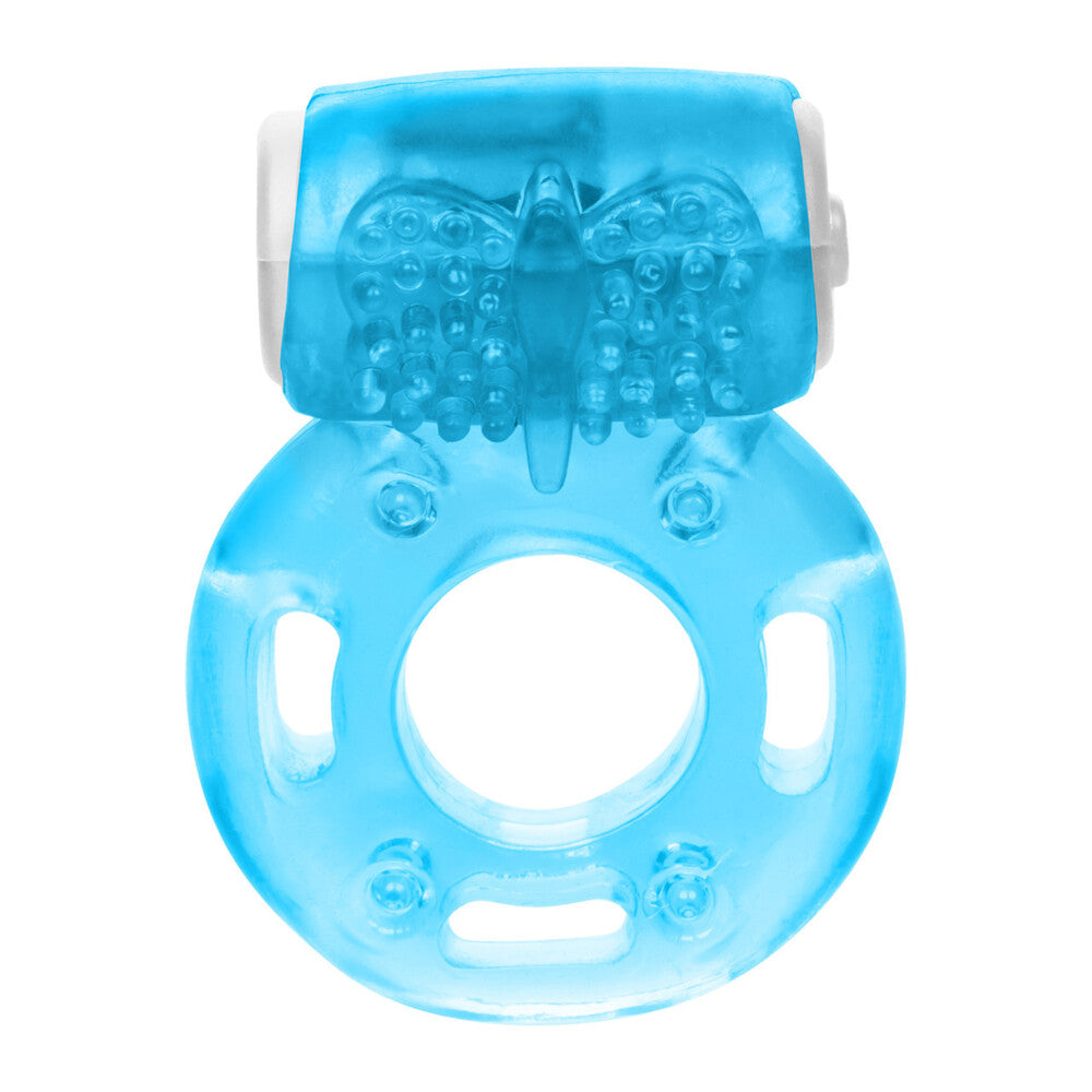 Foil Pack Vibrating Cock Ring Blue|Front View|"foil design - front view"