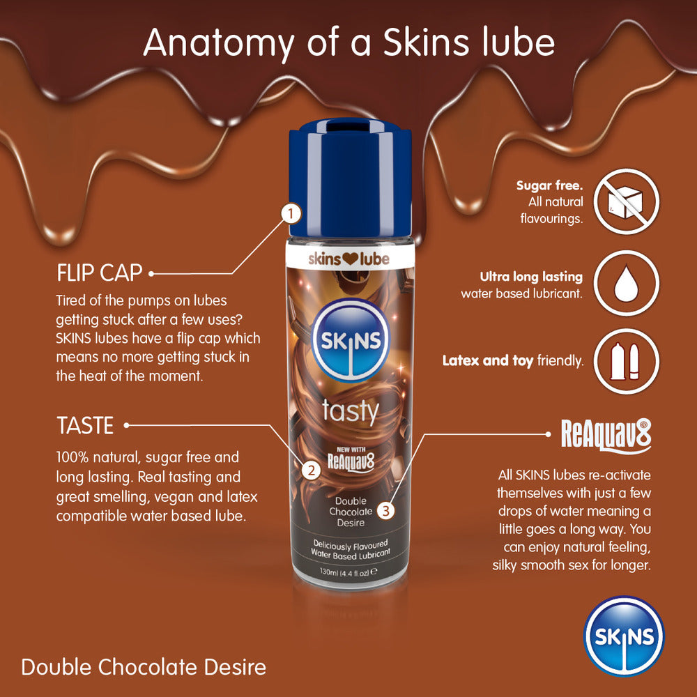 Skins-Double-Chocolate-Desire-Waterbased-Lubricant-130ml|Side-View|"chocolate-lube-bottle-side-view"