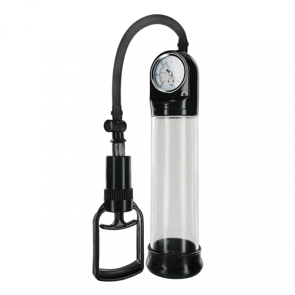 Size Matters Deluxe Trigger Penis Pump|Front View|"Professional trigger pump with precision gauge - front view"