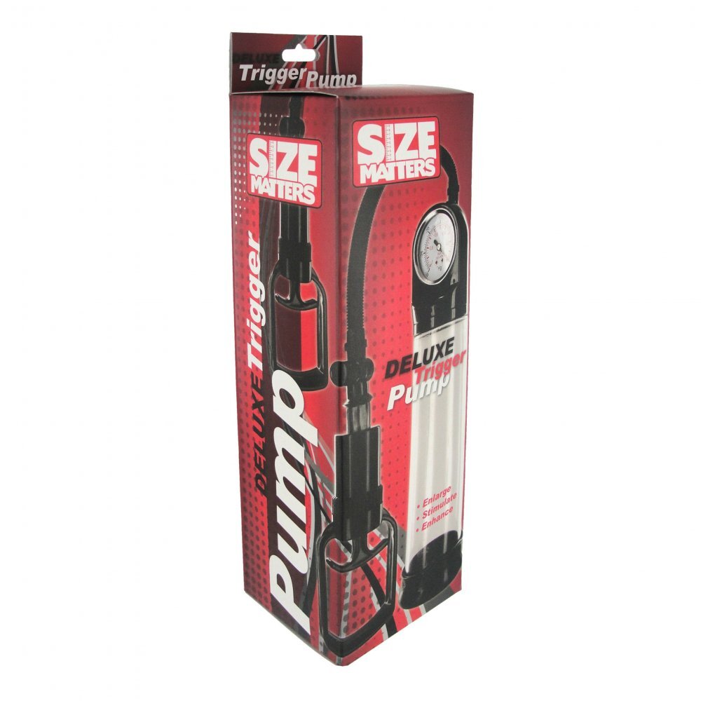 Size Matters Deluxe Trigger Penis Pump|Side View|"Medical-grade cylinder with measurements - side view"