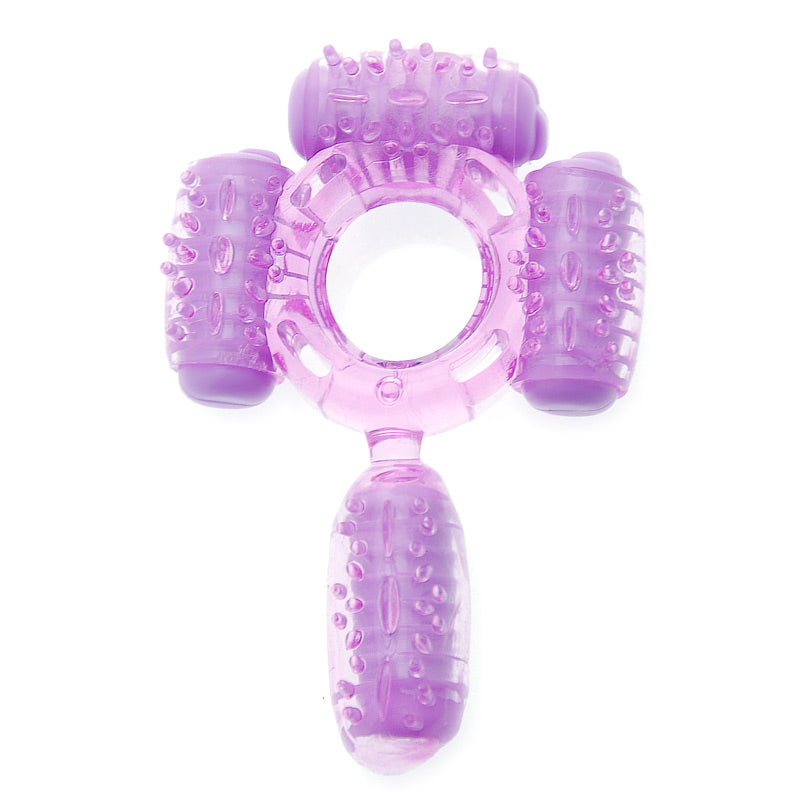 Humm Dinger Super Quad Vibrating Cock Ring Purple|Front View|"dinger design - front view"