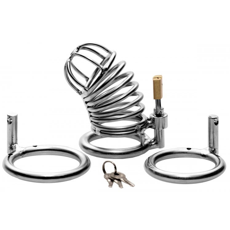 Master Series Bastille Penile Confinement Cage|Side View|"cage detail-side view adult toys direct"|