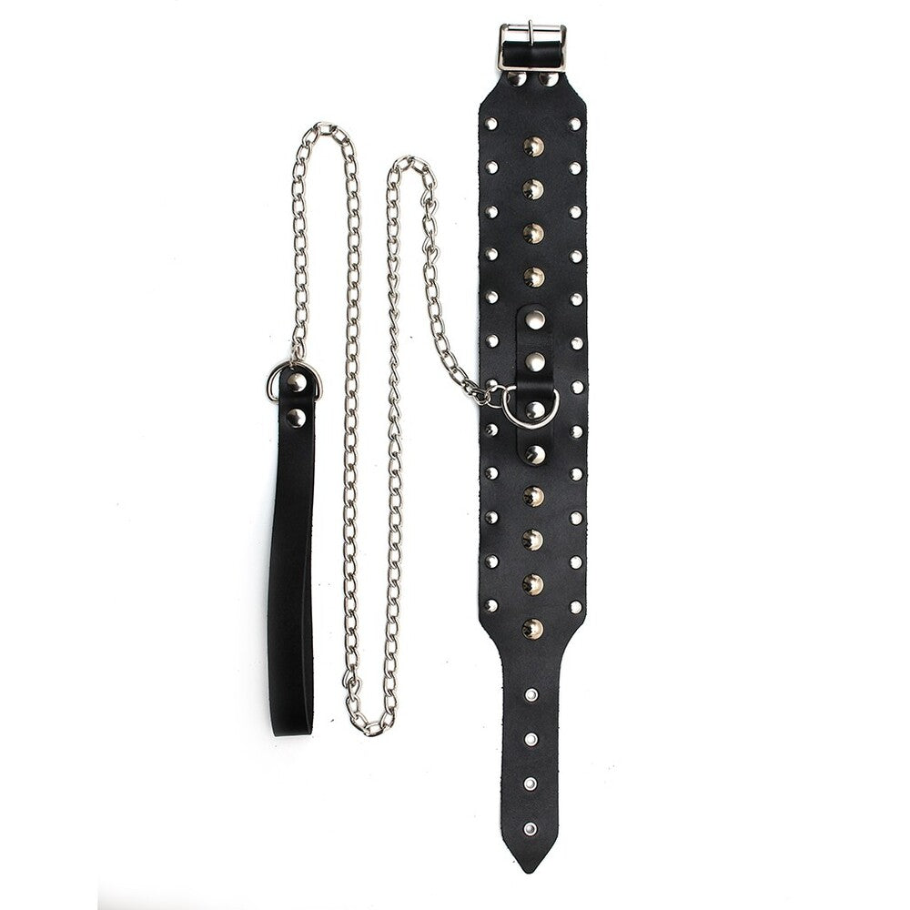 Leather-Collar-And-Chain|Side-View|"neck-piece-side-view"