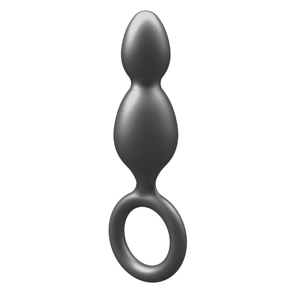 ToyJoy Buttocks The Plugger 2 Balls Metallic Silicone Plug | Side View | "2 balls metallic plug - side view"