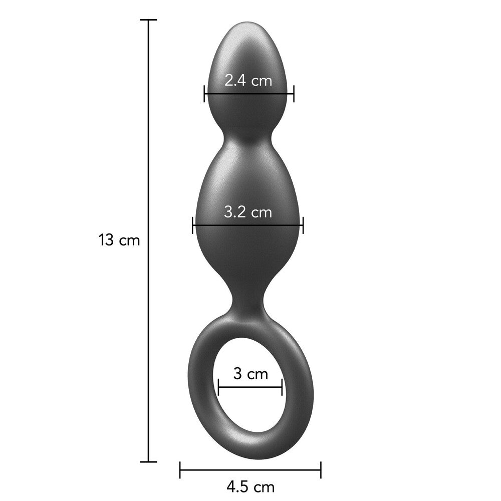ToyJoy Buttocks The Plugger 2 Balls Metallic Silicone Plug | Detail View | "2 balls metallic plug - detail view"